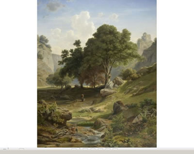Mountain landscape with a ruin in the background