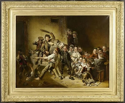 Sample artwork by Joseph Hornung (1792 - 1870), known for genre paintings in shades of brown reminiscent of 17th century dutch painting - View similar artists and auction records