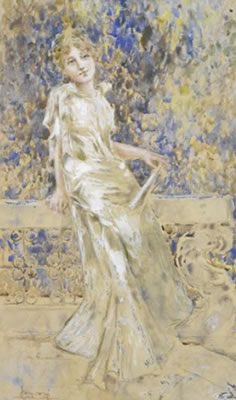 Young woman in a white dress on a terrace. by Luigi Conconi - Auction record, sale price, and art valuation. Compare with similar artists and explore comparable artworks.