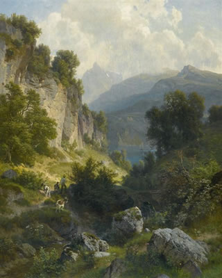 Alpenlandschaft mit Ziegenhirte