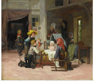 A sick girl is cheered up by her family (jeune fille malade). / Das kranke Mädchen wird von der Familie aufgeheitert (jeune fille malade). by Antoine Edouard Joseph Moulinet - Auction record, sale price, and art valuation. Compare with similar artists and explore comparable artworks.