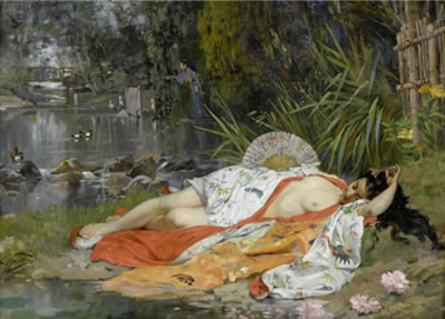 Liegende Geisha im Garten