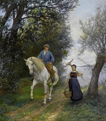 Rider and peasant woman at a lake