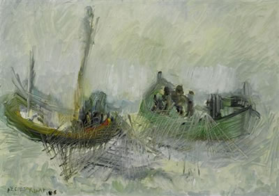 Fishermen at a lake