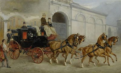 Portrait of Georg Herbert, Count zu Münster, driving a coach, accompanied by his daughter Marie 1877.