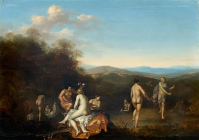 Diana und Nymphen beim Bade und Tanz in südlicher Landschaft