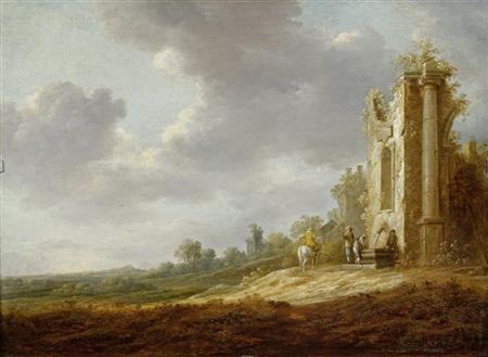 Landschaft mit Bauern an einem Brunnen. 1638.