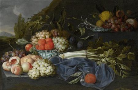 Stillleben mit Sellerie, Pfirsischen, Orangen und Trauben in einer chinesischen Schale. by Jan Pauwel Gillemans The Elder - Auction record, sale price, and art valuation. Compare with similar artists and explore comparable artworks.