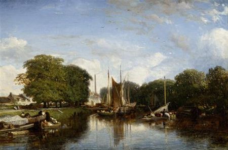 Bords de rivière, bateaux. 1834.