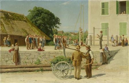 Turmstunde in Ins. 1879. (gymnastics lesson in Ins) by Albert Samuel Anker - Auction record, sale price, and art valuation. Compare with similar artists and explore comparable artworks.