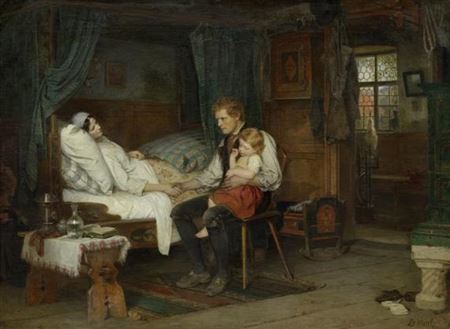 Am Krankenbett. 1873. (at the sick bed)