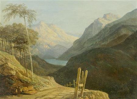 Broad mountain landscape with a path in the foreground by Rodolphe Topffer - Auction record, sale price, and art valuation. Compare with similar artists and explore comparable artworks.