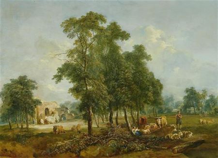 Gegenstücke: Hirten mit Kühen und Ziegen in weiten Landschaften. 1792