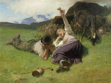 Alpine idyll. 1902. by Konrad Grob - Auction record, sale price, and art valuation. Compare with similar artists and explore comparable artworks.
