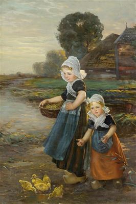 Children feeding ducks.