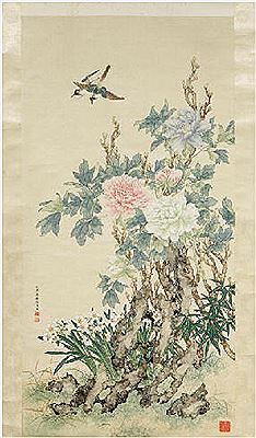 A PEONY AND MAGPIE