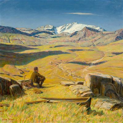 End of the summer (probably with view of Greina Ebene with Piz Medel). by Erich Erler-Samaden - Auction record, sale price, and art valuation. Compare with similar artists and explore comparable artworks.