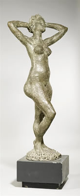 Standing sculpture, the crossed hands holding onto the back of the head
