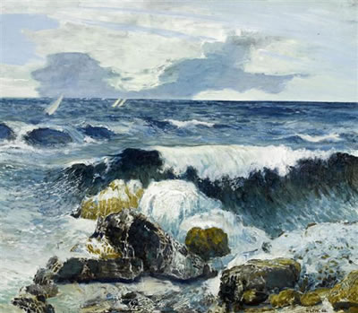Rocky coast with sailing boats 1906.