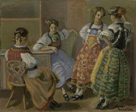 Ladies in traditional costume. 1937 by Jean (Hans) Vautier - Auction record, sale price, and art valuation. Compare with similar artists and explore comparable artworks.