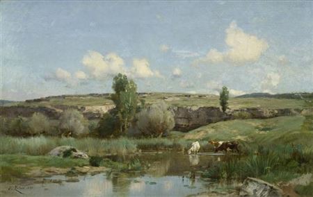 Cows at the water's edge, probably in Provence. 1881
