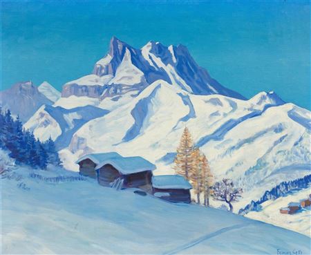 View of the Dent du Midi from Villars in winter by François Marc Eugène Gos - Auction record, sale price, and art valuation. Compare with similar artists and explore comparable artworks.