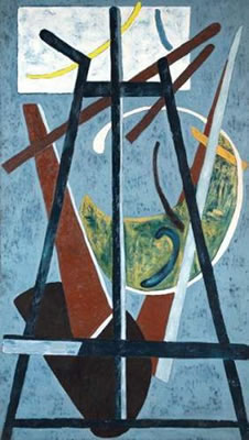 Composition au chevalet sur fond bleu by Raymond Abner - Auction record, sale price, and art valuation. Compare with similar artists and explore comparable artworks.