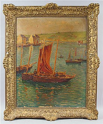 Barque de pêche à la voile rouge by Jules Ribeaucourt - Auction record, sale price, and art valuation. Compare with similar artists and explore comparable artworks.