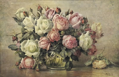 Still Life with Pink and White Roses