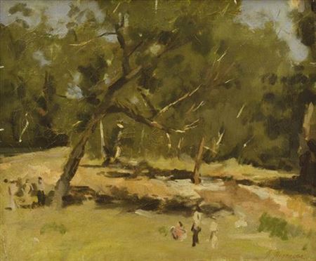 Landscape with Figures by Justus Jorgensen - Auction record, sale price, and art valuation. Compare with similar artists and explore comparable artworks.
