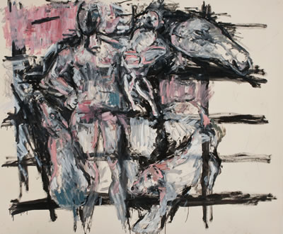 Portrait of Susan Charna Rothenberg: Self Portrait with Horse and Dog