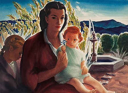 Sample artwork by Loren Barton (1893 - 1975), known for town-landscape, portrait and genre painting, etching - View similar artists and auction records