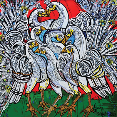 Sample artwork by Krijono (1951 - 2011), known for thick lines and bright colors in his paintings. - View similar artists and auction records