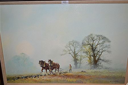 Jip the Bird Watcher `, landscape with plough team by Alwyn Crawshaw - Auction record, sale price, and art valuation. Compare with similar artists and explore comparable artworks.