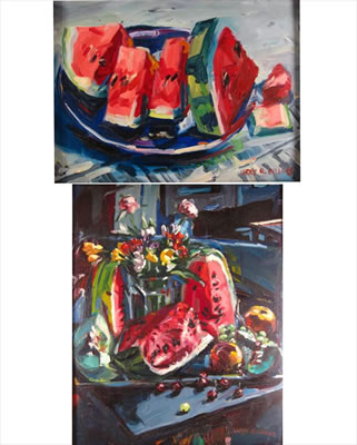 'Baccarat Still Life' 1983 AND 'Watermelon Chops' (2)