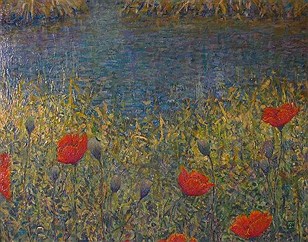 Red Flowers in Green Marsh