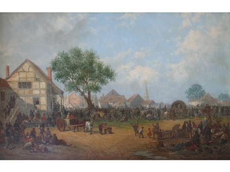 BRAINTREE FAIR, ESSEX, SHOWING THE KING'S HEAD INN by John Holland Sr - Auction record, sale price, and art valuation. Compare with similar artists and explore comparable artworks.