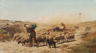 Sample artwork by Theodore Antoine Louis Jourdan (1833 - 1908), known for painting of wild animals, countryside scenes with sheep, peasant figures, teaching - View similar artists and auction records
