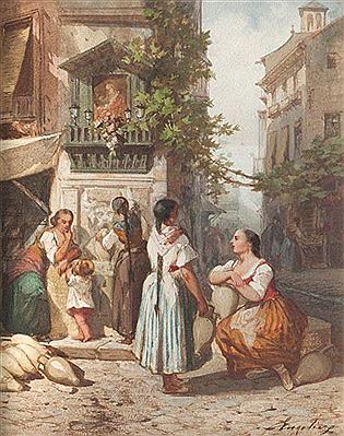 Personnages dans une ruelle espagnole