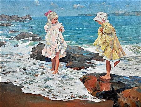 Two girls on rocky shore by Dianne Elizabeth Flynn - Auction record, sale price, and art valuation. Compare with similar artists and explore comparable artworks.