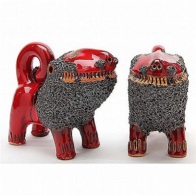NC Folk Pottery Pair of Lions (2)