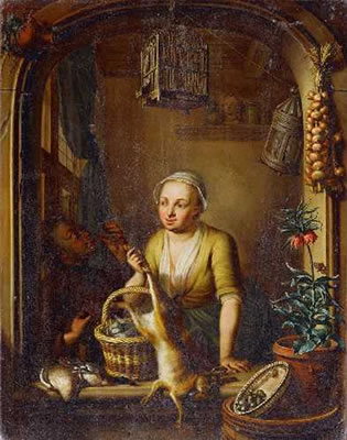 FRAU IN NISCHE MIT TOTEM HASEN; FRAU IN NISCHE MIT KIND