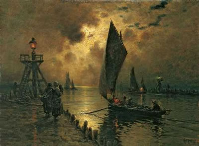 FISCHERHAFEN IM MONDSCHEIN by Georges Philibert Charles Maroniez - Auction record, sale price, and art valuation. Compare with similar artists and explore comparable artworks.