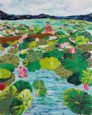 GRUNER FLUSS MIT BOOT / GREEN RIVER WITH BOAT