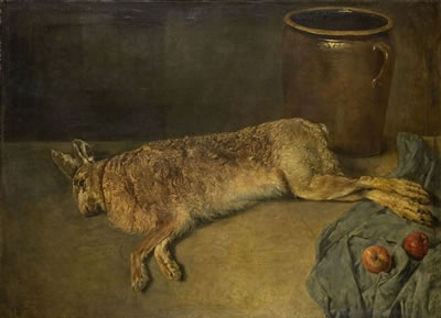 JAGDSTILLLEBEN MIT ERLEGTEM HASE