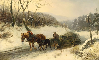 WINTERLANDSCHAFT MIT HOLZSCHLITTEN