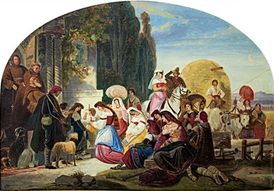BAUERN AUS DER CAMPAGNA AN EINEM KLOSTERPORTAL BETEND