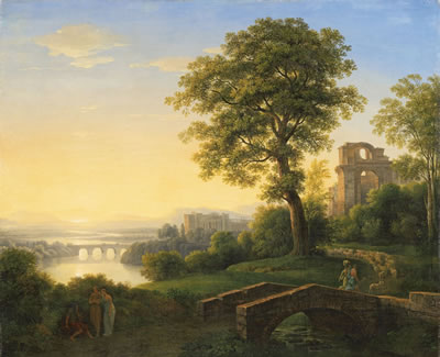 ARKADISCHE LANDSCHAFT MIT AUFZIEHENDEM GEWITTER ARKADISCHE LANDSCHAFT MIT SCHLOSS, RUINE UND BRÜCKEN; a pair (2)