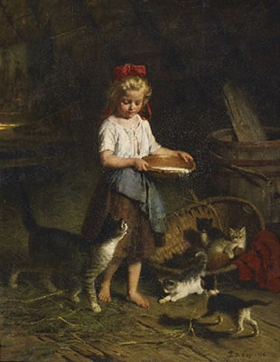 MÄDCHEN IHRE KATZEN FÜTTERND