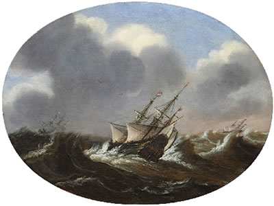 SEGELSCHIFFE AUF STÜRMISCHER SEE; Oval by Claes Claesz Wou - Auction record, sale price, and art valuation. Compare with similar artists and explore comparable artworks.